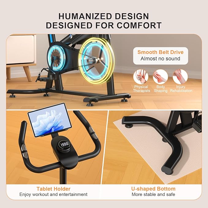 Exercise Bikes for Home,Spin Bike with Adjustable Magnetic,Brake Pad Resistance Silent Belt Drive,350lbs/300lbs Weight Capacity &Upgraded Version Seat for Home Cardio&Weight Loss(QM-530W)
