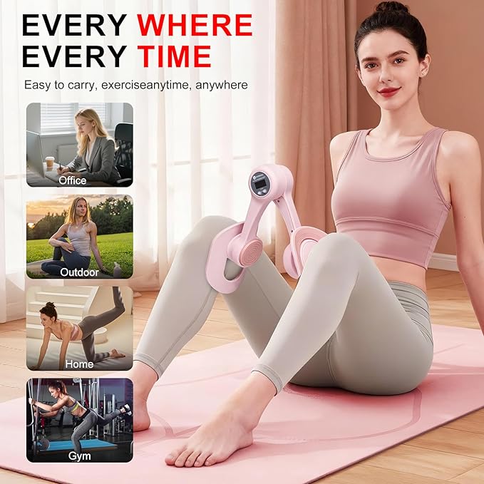 Thigh Trainer, 360°Adjustable Pelvic Floor Exercise Device with Auto-Counter Display, Inner Thigh Exerciser with 25-35 LB Resistance Band for Women, Home Fitness Equipment for Arm, Hip, Leg