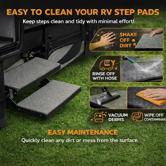 24" x 13" Non‑Slip SeaDek RV Step Treads – 6mm HD Material Embossed SeaDek EVA Foam, All Weather Resistant RV Stair Mats & Step Covers, Outdoor RV Accessory - All Black