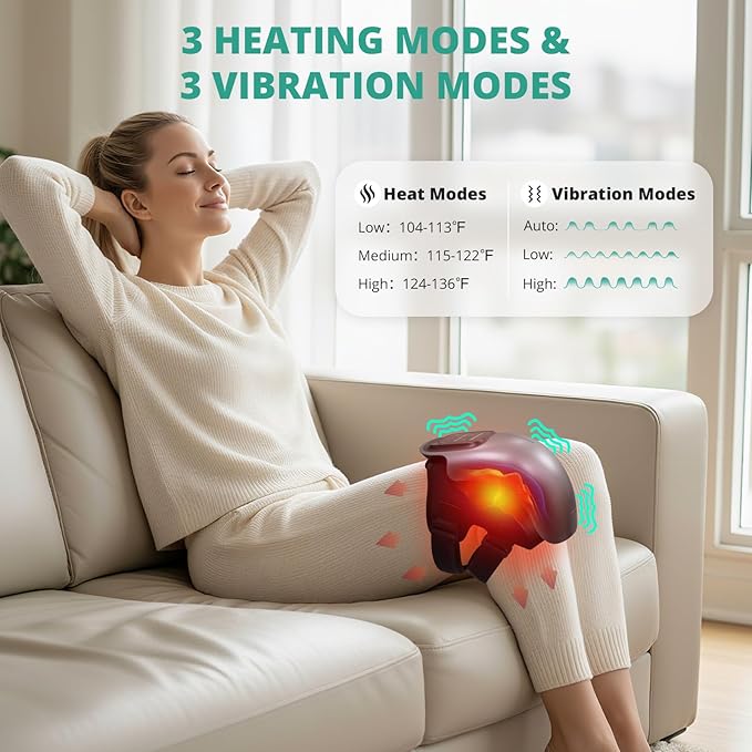 Medcursor Knee Massager with Heat, Cordless Heated Knee Massage for Pain Relief with 3 Heating Levels, 3 Vibration Modes, LED Screen, Adjustable Straps, Gift for Men and Women