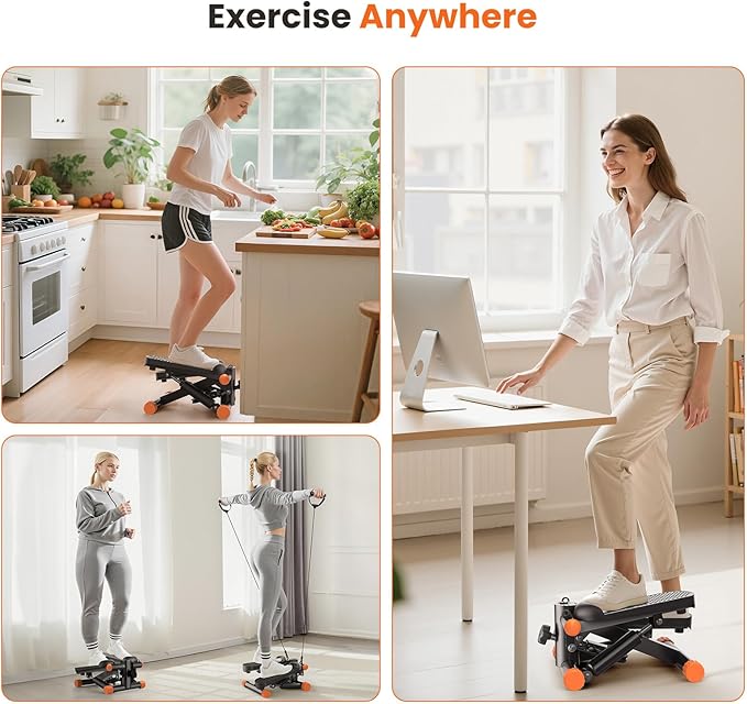 Sweetcrispy Mini Stair Steppers with Resistance Bands for Exercise at Home, Portable Exercise Twist Stepper Machine for Full Body Workout, 300LBS Capacity
