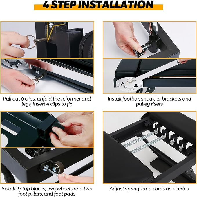 Foldable Pilates Reformer for Home Use, Portable Pilates Machine Reformer with Adjustable Resistance, Springs and Cords, Compact, Lightweight, Perfect for Home Gym, Maximum Load 400 LBS