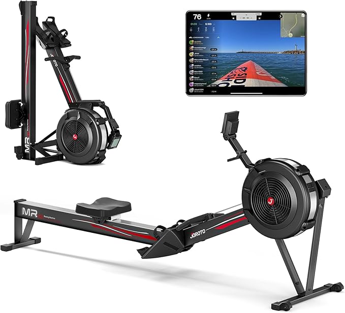 JOROTO Air Rowing Machine for Home, Foldable Rower with 350LBS Weight Capacity, Dedicated Monitor & Bluetooth App, 10-Level Air Resistance & Comfortable Seat for Full Body Workout