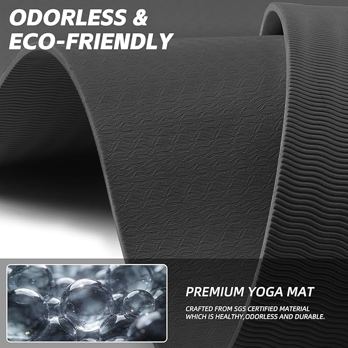 Extra Long Wide Yoga Mat 76"x33"x2/5 Inch - Non Slip Thick Exercise Mat for Home Gym, Yoga, Pilates & Workouts