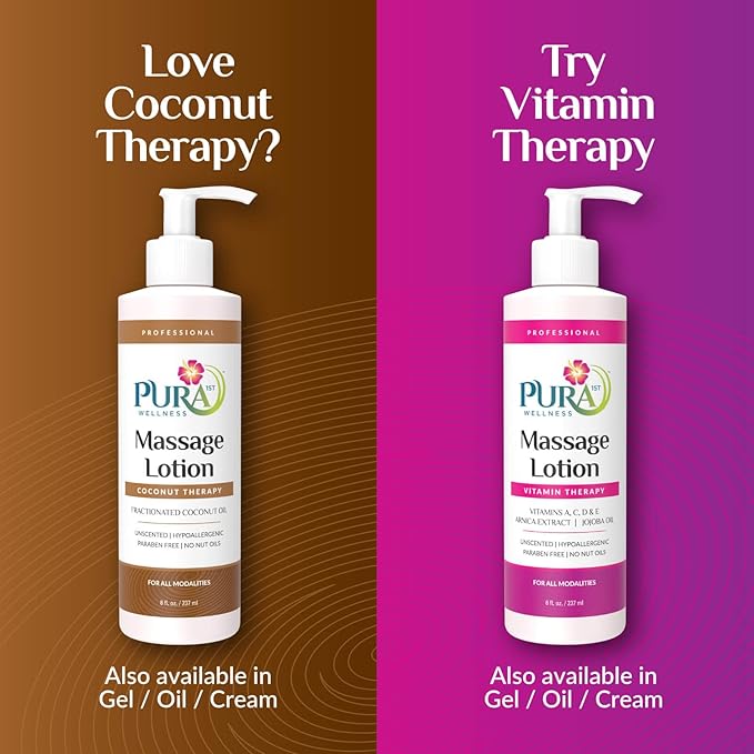 Coconut Therapy 8 Fl oz Massage Lotion, Coconut Oil, Professional, Massage Therapy, Deep Tissue, Unscented, Natural Ingredients, Skin Hydrating, Moisturizing, Muscle Relief, for Bruising