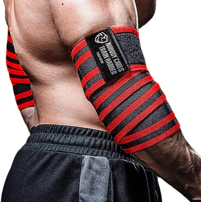 TAVIEW Elbow Wraps for Weightlifting (1 Pair), 47" Elastic Elbow Support & Compression Powerlifting, Fitness, Cross Training & Gym Workout - Elbow Straps for Weight Lifting