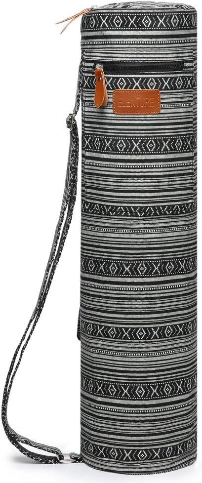 Canvas Yoga Mat Bag with Adjustable Strap & Pockets, Full-Zip Travel Gym Tote for Women & Men, Fits 1/4" & 1/3" Thick Mats, Lightweight Carrier for Yoga, Studio, Workout, Outdoor Use