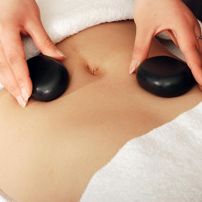 Master Massage Large Flat Ovular Basalt Hot Stone Set – 8-Piece Pack (3" x 2" x 1") for Professional Spa and Massage Therapy, Relaxation