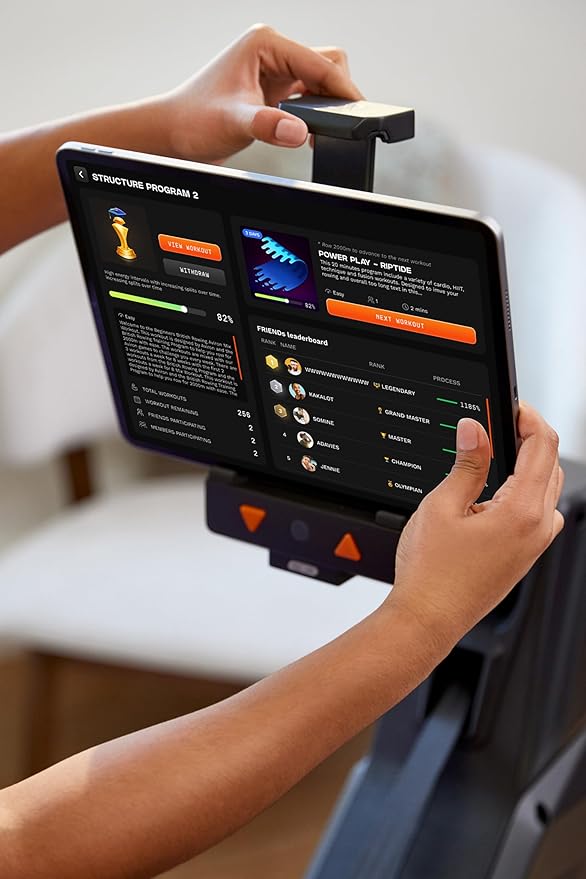 Aviron StrongGo Rowing Machine -Compatible with iPad—Dual Air & Magnetic Resistance Up to 100 lbs | Game-Based Workouts, Compact Storage Design