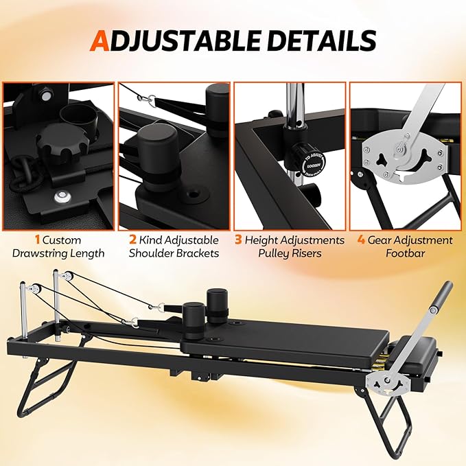 Foldable Pilates Reformer Machine, Portable Pilates Reformer Equpment with Latex Tubes & Springs for Home Workout, Easy Storage and Movement, Maximum Load 400 LBS