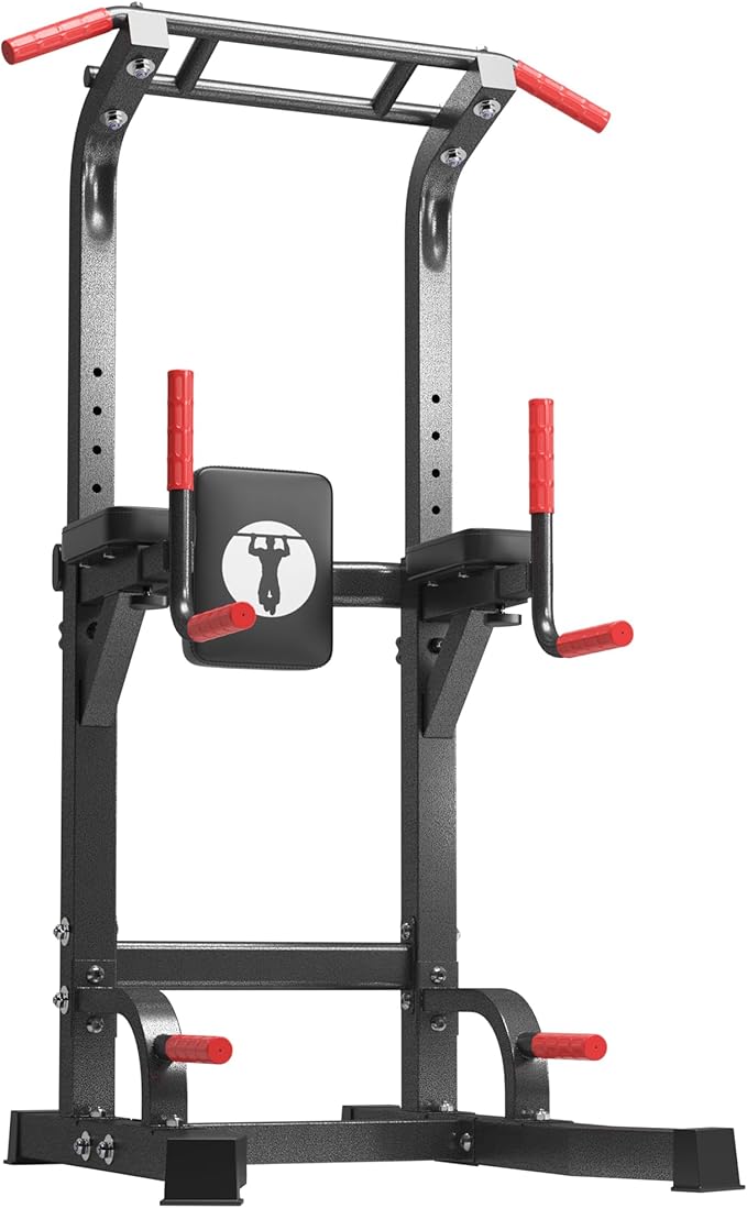 DlandHome Power Tower Pull Up Bar Station, Heavy Duty Adjustable Height for Home Gym Strength Training Equipment 330LBS Weight Capacity, Pull Up Dip Station