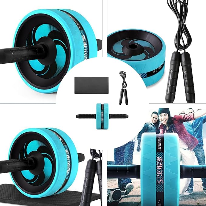 Cabilock Silent Ab Roller Wheel with Knee Pad and Jump Rope, Exercise Roller Wheel for Abdominal Workout, Fitness Equipment Set for Indoor Core Strength Training