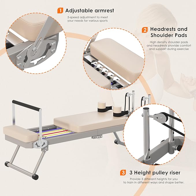 soges Foldable Pilates Reformer Machine for Home Gym, Pilates Workout Equipment for Beginner, Cardio Fitness High Strength Rebounder