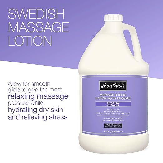 Bon Vital' Swedish Massage Lotion, 1 Gallon, Certified Organic Ingredients, Non-Greasy Natural Moisturizer, Pump-Compatible Bulk Size for Massage Therapy, Earth-Friendly Professional Spa Lotion