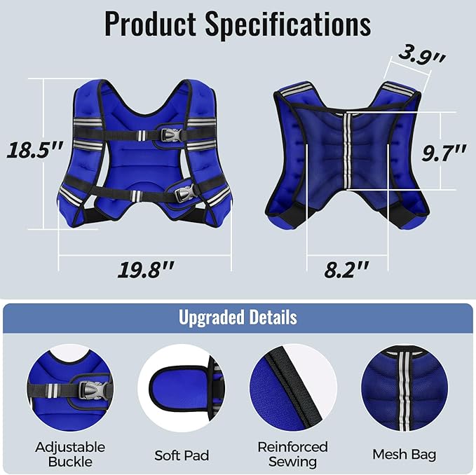 Weighted Vest for Women & Men with Reflective Stripe and Adjustable Buckle, Comfortable & Durable Rucking Vest for Walking, Running & Strength Training