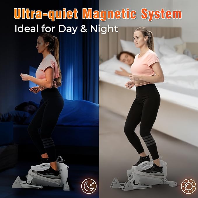 Ksports Mini Elliptical with Optional Handles & Seat, 3 Levels Manual Incline, Quiet Infinite Adjustable Magnetic Resistance, and LED Display – Joint-Friendly and Versatile Design