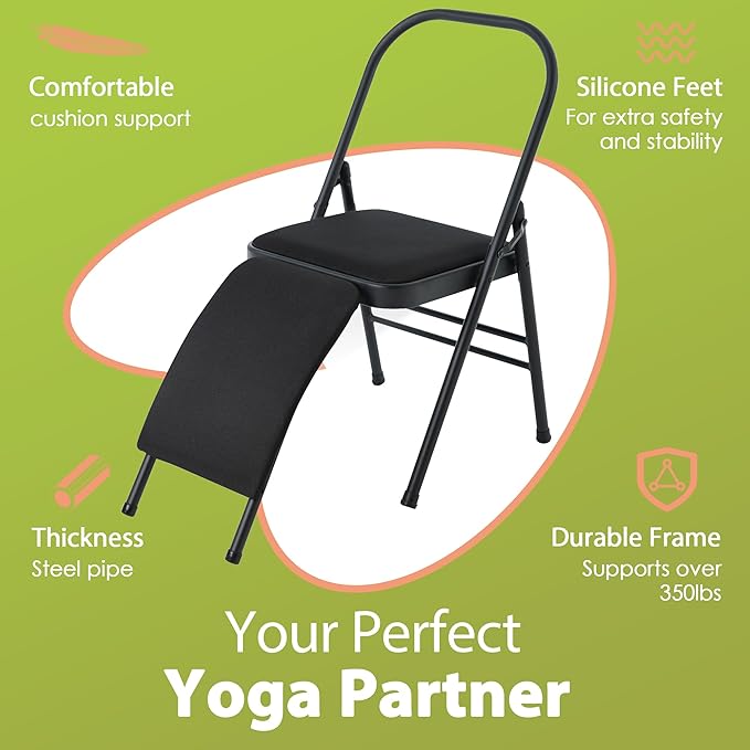 BODY RHYTHM Yoga Auxiliary Chair with Lumbar Back Support for Abs & Core, Balance Handstand, Flexibility and Strength Training and Back Pain Relieving.