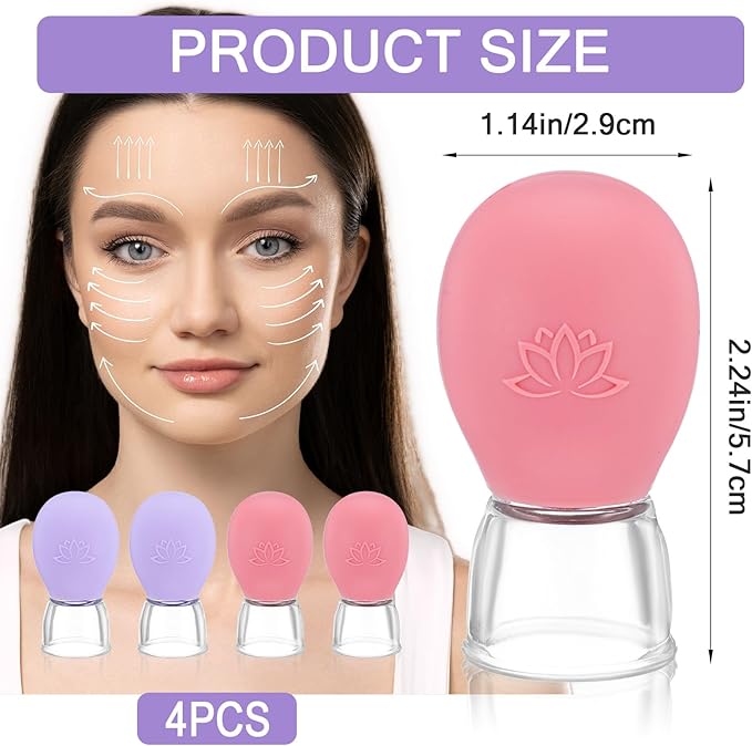 4Pcs Facial Cupping Therapy Set, Silicone Face Cupping Kit for Massage, Anti Cellulite Cup Massage Tool Vacuum Suction Cup for Eye Face Vacuum Massager