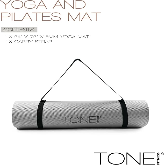 TONE Fitness Yoga Mat 1/4" Thick Non Slip Exercise & Pilates Mat for Home Workouts with Carrying Strap | Multiple Options