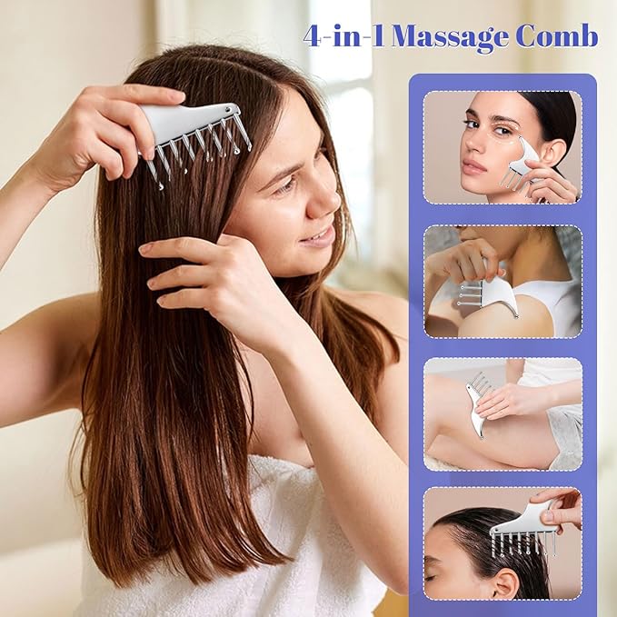 ideayard Multi-Functional Stainless Steel Scalp Massage Comb, Portable Guasha Scraping Comb Tool for Scalp, Facial, Shoulders, Legs & Arms, Ideal for Soothing Relief