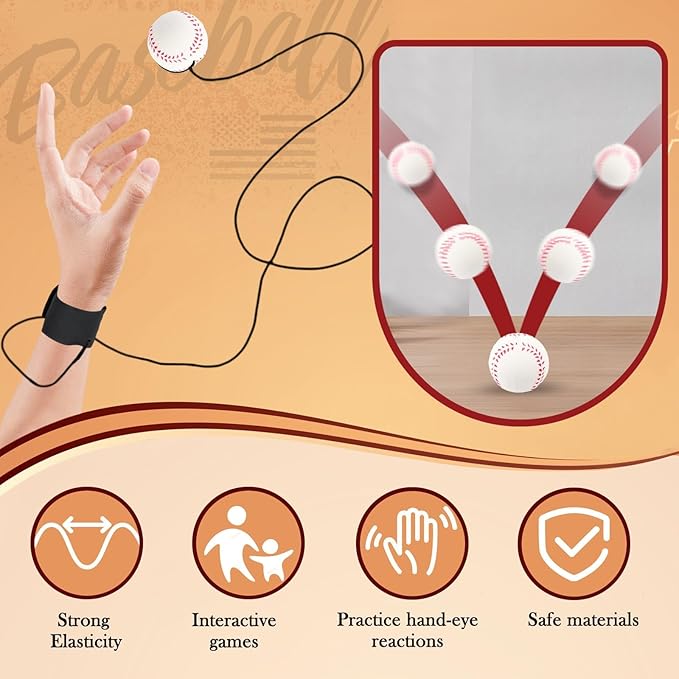 4/8/16/32 Wrist Return Ball on a String 2.36 Inches Rebound Sport Balls with Elastic Strap Baseball Soccer Tennis Practice Party Favors, Wrist Exercise and Fun Play for Kids & Adults