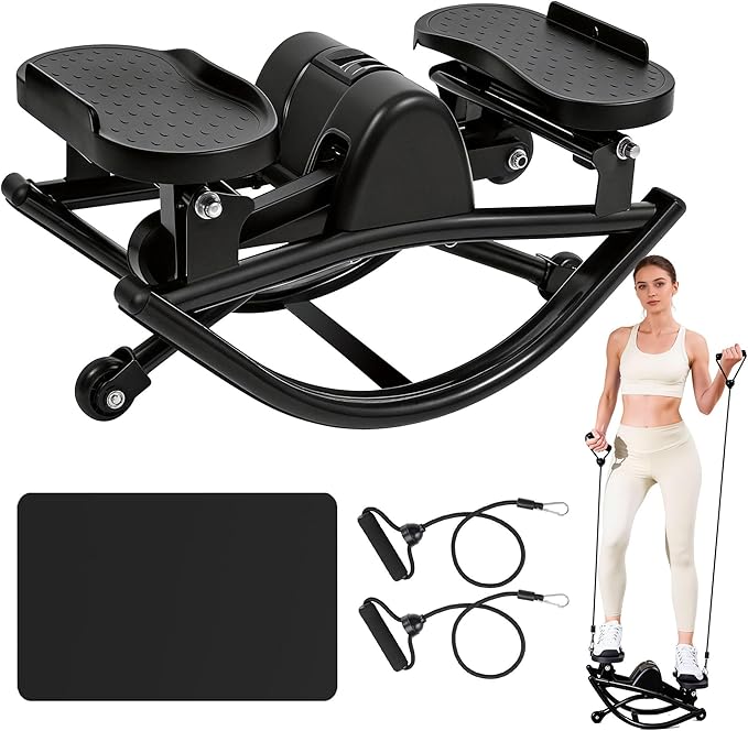Gannyfer Rock Stepper with Digital Display, Side to Side Lateral Stepper Machine with Resistance Bands for Home Workout, Low-Impact Fitness Equipment for Legs, Glutes & Core
