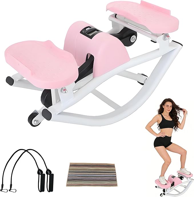 Rock Stepper Step Side-to-Side Lateral Rocking Fitness Stepper with Digital Monitor/Resistance Bands Machine for Home Workout