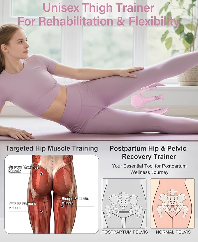 Pelvic Floor Exercise Devices 15-70 LB Adjustable Pelvic Floor Trainer Women Men, Kegel Exercise Equipment Inner Thigh Exerciser for Postpartum Recovery, Thigh and Pelvic Trainer with Band