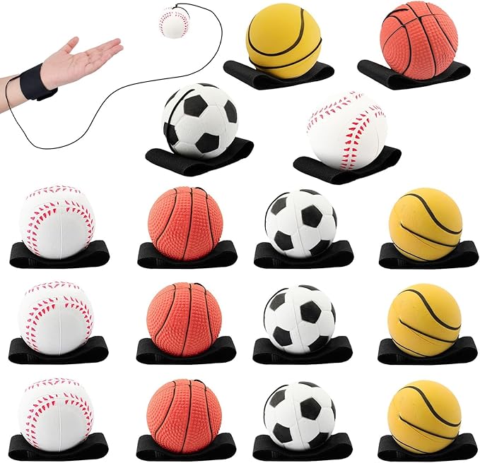 4/8/16/32 Wrist Return Ball on a String 2.36 Inches Rebound Sport Balls with Elastic Strap Baseball Soccer Tennis Practice Party Favors, Wrist Exercise and Fun Play for Kids & Adults