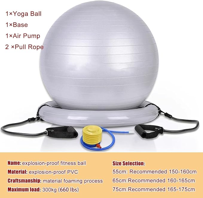 Exercise Ball Chair with Anti-Slip Stability Base, 55/65/75cm Anti-Burst Balance Ball for Office Use, Gym, Pilates, and Yoga, Perfect for Pregnancy and Childbirth.