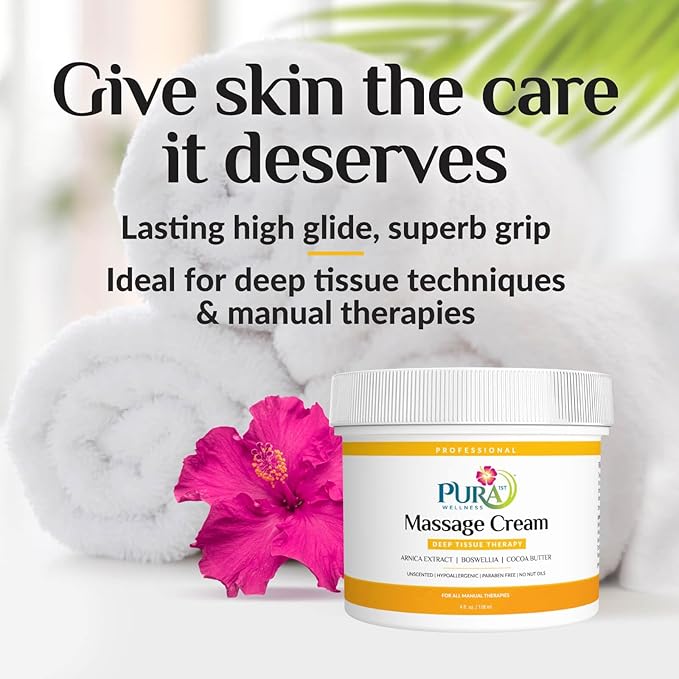 Deep Tissue Therapy 4 Fl oz Massage Cream, Professional, Massage Therapy, Unscented, Natural Ingredients, Skin Hydrating, Moisturizing, Muscle Relief, for Bruising, Recovery, Soothing
