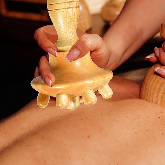 Mushroom Massager – Wood 14.5x9.1x9.6cm | Beech Mushroom Massage Cup with Wooden Handle | Manual Wood Massage Tool for Body Shaping, Relaxation, Muscle Relief and Home Spa Use