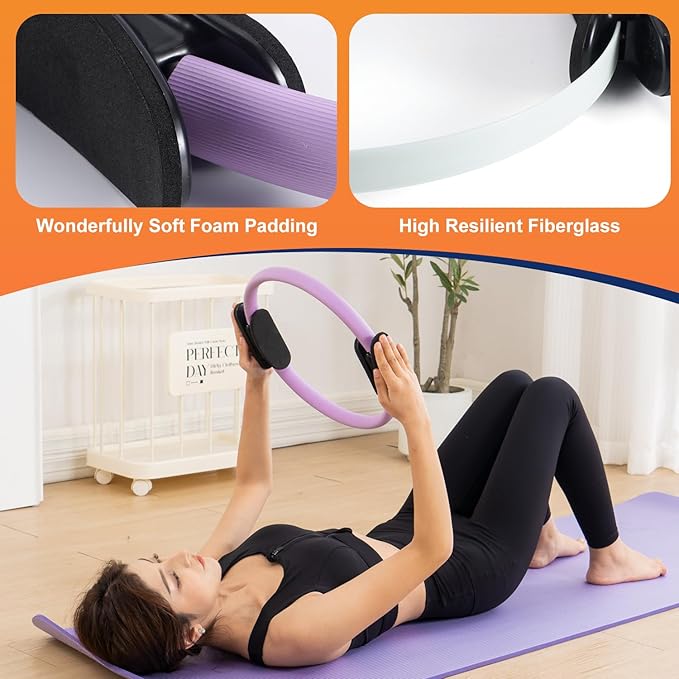 Tsikavo Pilates Ring, Pilates Ring Circle and Ball Set, 12 Inch Magic Circle Pilates Ring,9 Inch Small Exercise Ball,Resistance Bands Set, Home Pilates Equipment for Women