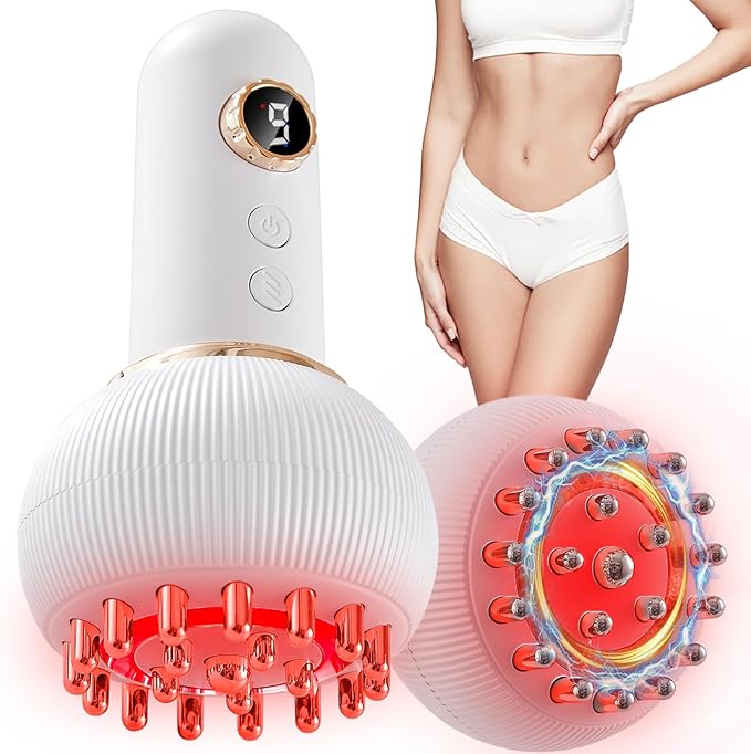 Lymphatic Drainage Massager & Anti Cellulite Massage Tool, Helps Reduce Stretch Marks & Cellulite, for Legs, Arms & Belly, Body Sculpting Machine with Microcurrent, Light, Heat & Vibration (White)