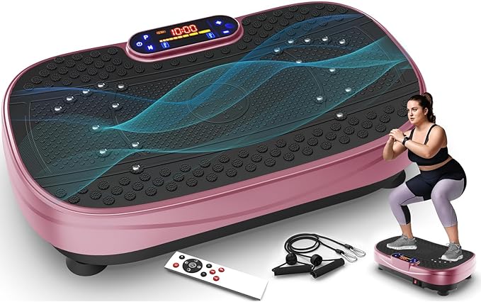 Vibration Plate Exercise Machine, Vibrating Fitness Platform with Remote Control for Lymphatic Drainage, 5 Types of Exercise Programs, Fat-Burning Fitness Equipment for Women Men