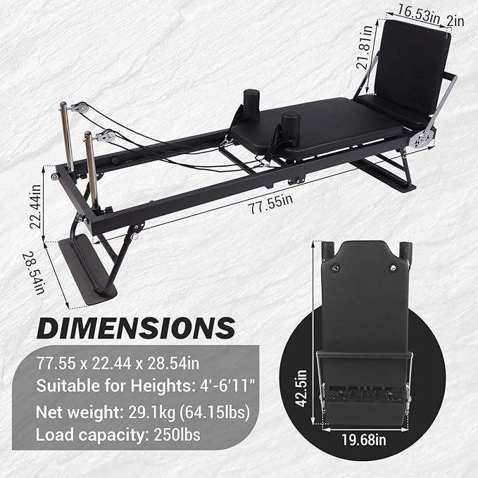 Foldable Pilates Equipment for Home Workouts, Pilates Reformer Machine for Home Gym, Pilates Exercise Equipment with Jump Board, Color Cords Set of 2