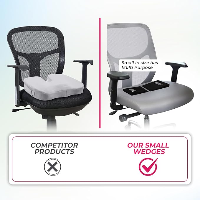 SmartSeat Wedges for Back, Knee & Sit Bone Support Posture Correction Pain Relief and Comfort Ideal for Office Chairs, Home Seating, Yoga, Meditation and Pilates Practice, Small Foam Wedges Pack of 2