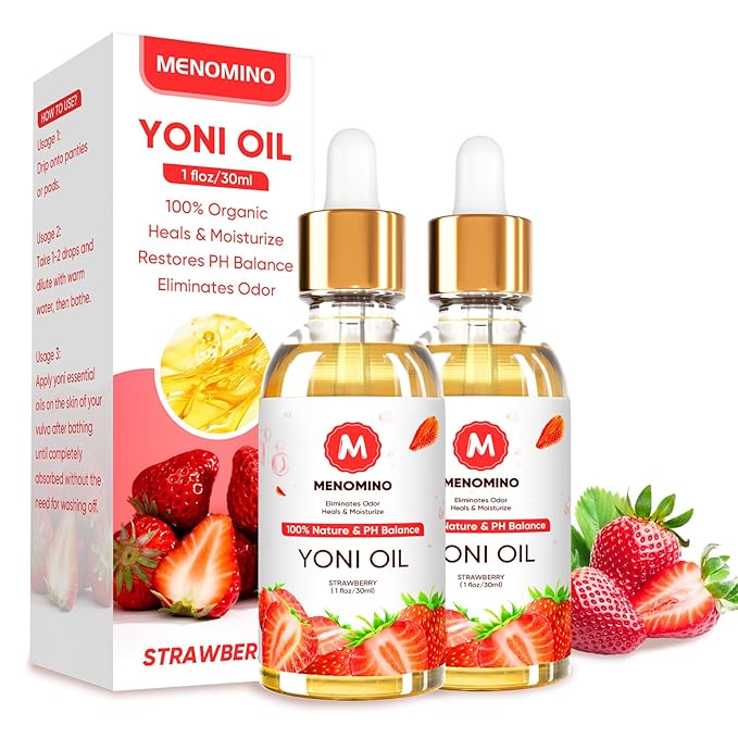 2 Pack Yoni Oil for Women - Organic Strawberry Feminine Oil, Feminine Deodorant - pH Balance - Eliminates Odor - Vaginal Moisturizer, 100% Natural Yoni Essential Oil, 1 fl oz/pc