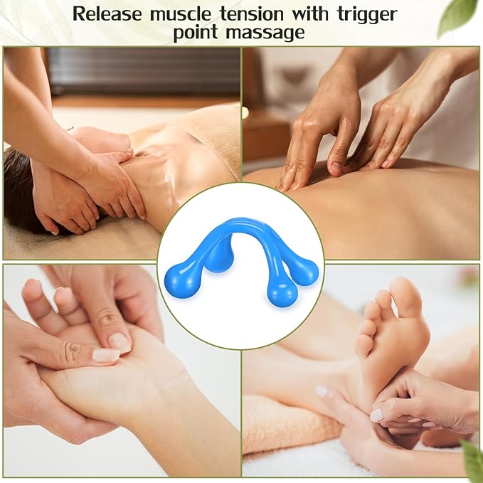 Liliful 9 Pcs 4 Point Massage Tools Christmas Gift Office Gift Small Hook Massager Handheld Palm Shaped Manual Back and Neck Massager Tools 4 Legged Hand Held Massager(Blue)