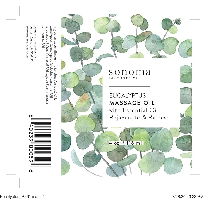 Eucalyptus Massage Oil by Sonoma Lavender, Body Oil for Sore Muscles, Massaging Oil for Full Body, 4 oz