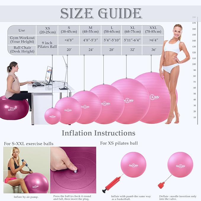 Soft Exercise Ball, Anti-Burst Pilates Yoga Ball Chair Supports 2200lb, Workout Equipment w/ Pump for Women Pregnancy, Medicine, Birthing, Physical Therapy, Stability, Excersing, Birth, Swiss, Fitness