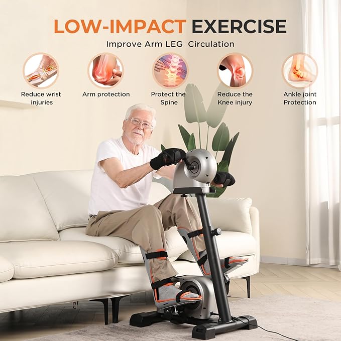 2026 Electric Physical Therapy Exercise Bike with Leg Support & Stroke Hand Brace - Arm Leg Pedal Exerciser | 20 Speed Dual Motorzied Rehab Trainer for Knee, Foot, Arm Recovery | Elderly & Disabled