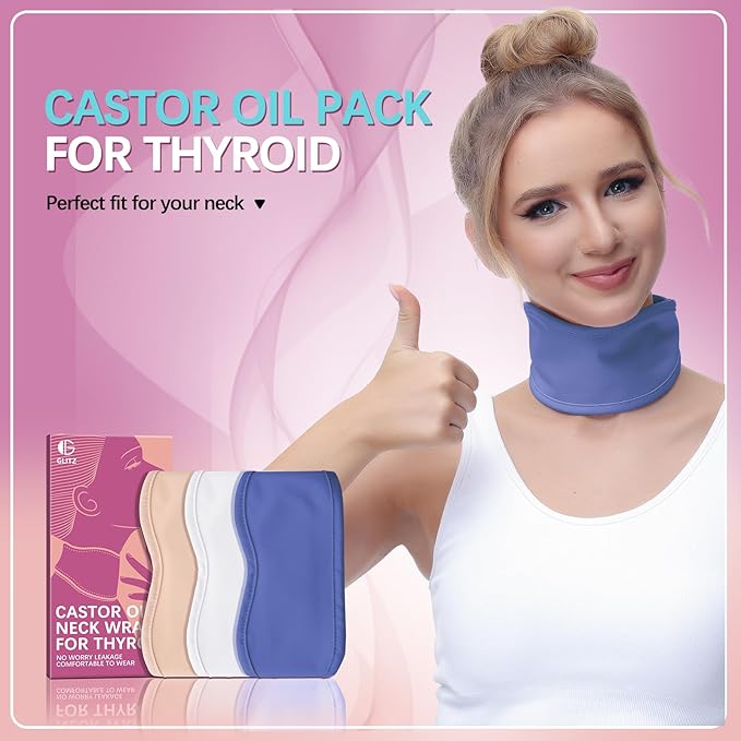 Castor Oil Pack for Thyroid - Organic Castor Oil Neck Wrap, Reusable, Leak-Proof Design, Less Mess, Comfort Fit, Oil Not Included (Violet)