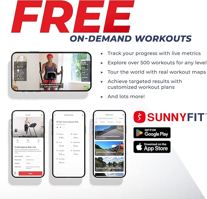 Sunny Health & Fitness Elliptical Exercise Machine, Silent Training, Long Stride Full Body Workout, Adjustable Resistance, Pulse Sensor, SunnyFit App via Bluetooth, Electric or Manual