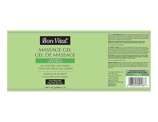 Bon Vital' Naturale Massage Gel, 1/2 Gallon, Hypoallergenic & Paraben-Free, Natural Massage Lotion Alternative with Botanical Extracts, Lightweight & Non-Greasy Formula, for Sensitive Skin