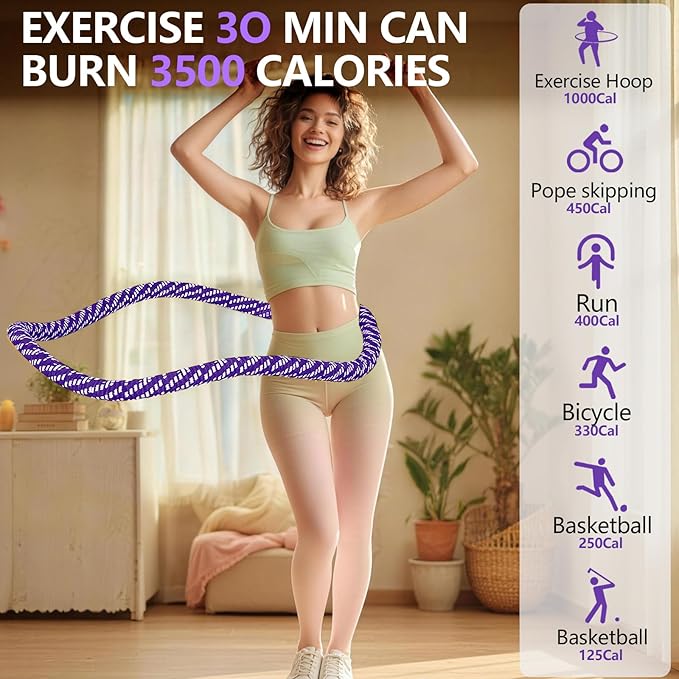 3 lbs Soft Spring Hula Hoop, Weighted Hoops for Adults, Foldable and Portable Hula with Body Tape Measure, Loss Fitness Hoop