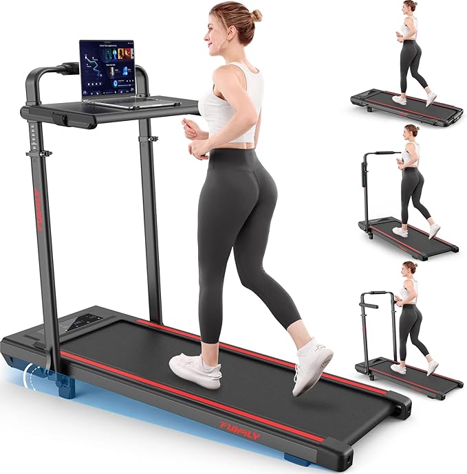Walking Pad Treadmill with Desk Workstation, 15% Incline Treadmill with Handle Bar, Foldable Treadmills Under Desk for Home/Office, 400 lbs+ Capacity, Adjustable Height, Removable Desk, 3.5HP Motor