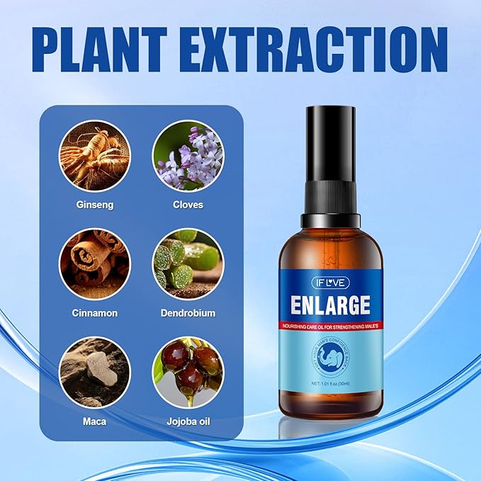 Men's Enlargement Massage Oil - Intimate Areas Revitalising Oil for Male Wellness - 1.01 Fl Oz Per Bottle