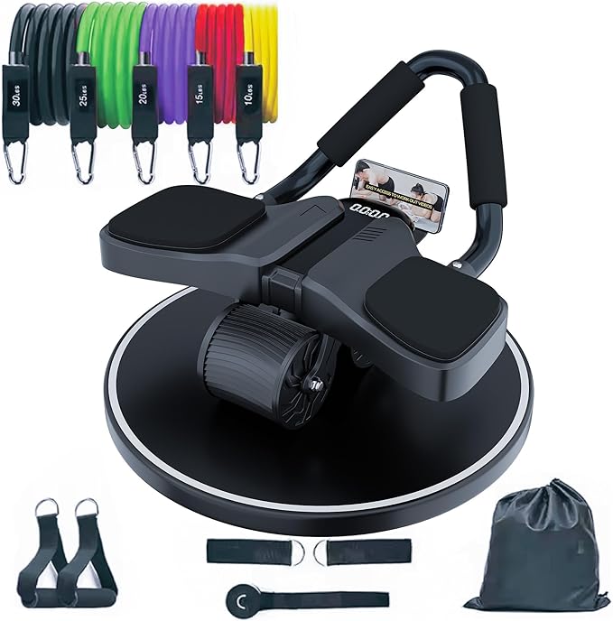 2026 First Ever Calorie Counting Ab Roller High-Performance Abdominal Exercise Machine with Automatic Rebound, Multi-layered Anti-Slip Design & Versatile Exercise Bands