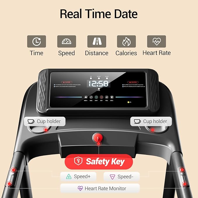 UMAY Fitness Rehab Treadmill with Extended Handrails & Belt for Safety & Balance, 0.1 Increment for Start & Stop, Pulse Sensors, Auto-Folding Home Recovery Treadmill, 300 LBS Capacity